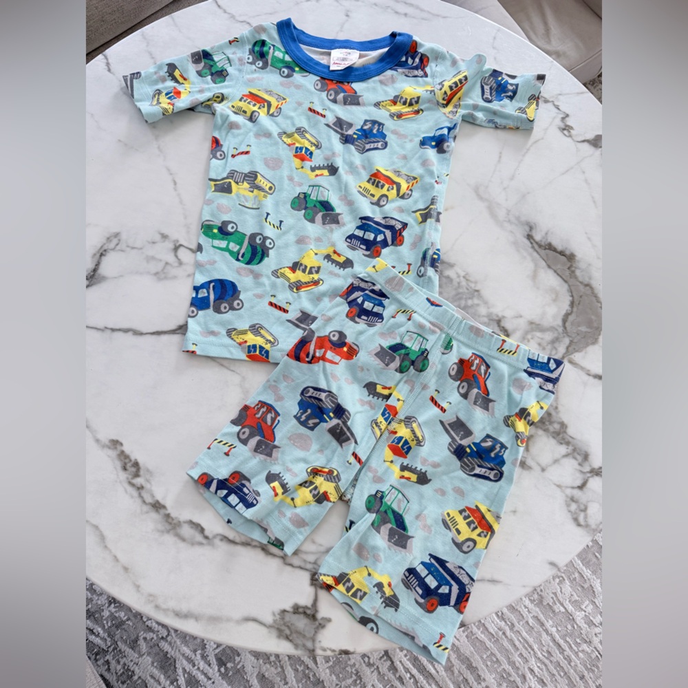 Hanna Andersson Light Blue Toddler Pajamas with Colorful Trucks